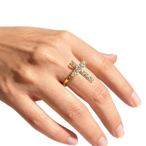 Cross Rings For Women, Faith Christian Blessed Hope Love Encouragement Pray Ring Adjustable Open Wrap Thumb Cross Inspirational Ring Dainty 14k gold Jewelry Easter Gift Non Tarnish - color: Gold 3