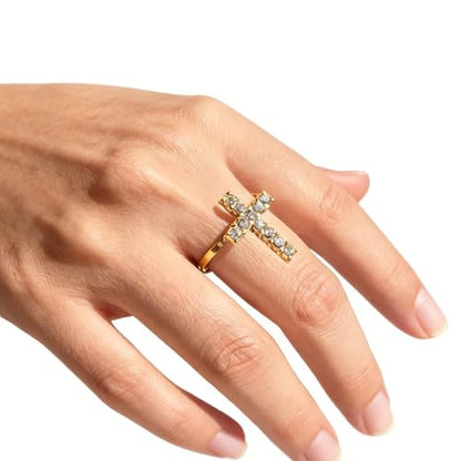 Cross Rings For Women, Faith Christian Blessed Hope Love Encouragement Pray Ring Adjustable Open Wrap Thumb Cross Inspirational Ring Dainty 14k gold Jewelry Easter Gift Non Tarnish - color: Gold 3