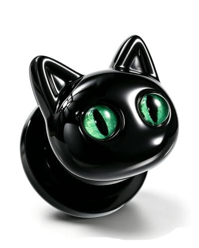 One Piece Halloween Cat Ear Gauges Plug,0G-1/2In Saddle Plug for Ears, 316L Surgical Steel Ear Stretching Piercing Jewelry - size: BK-00 Gauge(10mm)