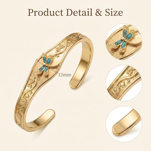 Dragonfly Cuff Bracelet 14K Gold Plated Dragonflies Bangle Bracelet Dragonfly Jewelry Gifts for Women