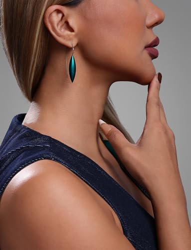 Oval Drop Earrings for Women, Long Thread Dangle Earrings, Colorful lightweight aluminum alloy, Suitable for Jewelry Gifts and Valentine's Day - color: Dark green