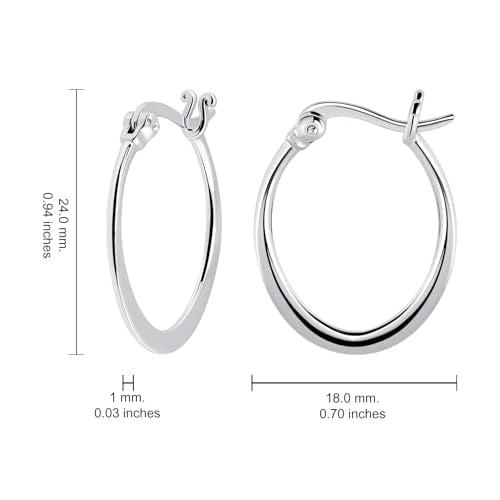 Hoops & Loops 925 Sterling Silver 23mm Oval Flat Click-top High Polished Lightweight Hoop Earrings for Women, Silver, Yellow Gold & Rose Gold - color: Silver