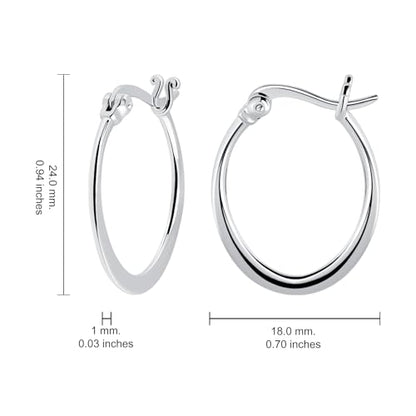 Hoops & Loops 925 Sterling Silver 23mm Oval Flat Click-top High Polished Lightweight Hoop Earrings for Women, Silver, Yellow Gold & Rose Gold - color: Silver