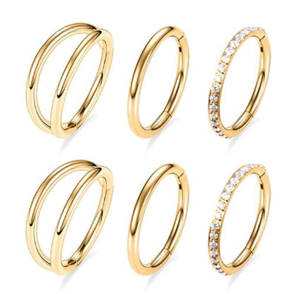 14G 16G 18G Surgical Steel Nose Septum Rings Hoops - Stainless Steel Segment Nose Rings Hoop Helix Cartilage Clicker Daith Tragus Sleeper Hoop Earrings for Women Men 6mm 8mm 10mm 12mm - color: Gold Plated 6PCS, size: 18g 8mm