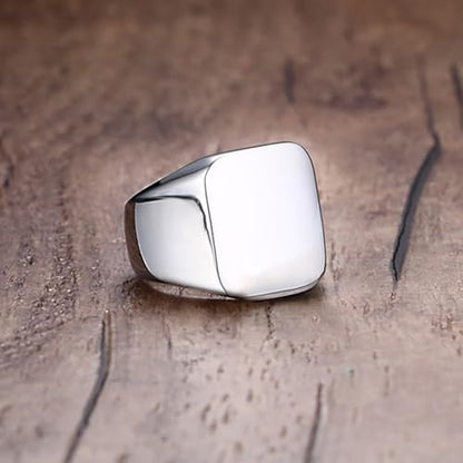 Stainless Steel Square Signet Rings for Men Women Gold/Silver Plain Pinky Thumb Ring, Gift for Dad Husband - color: Square Silver