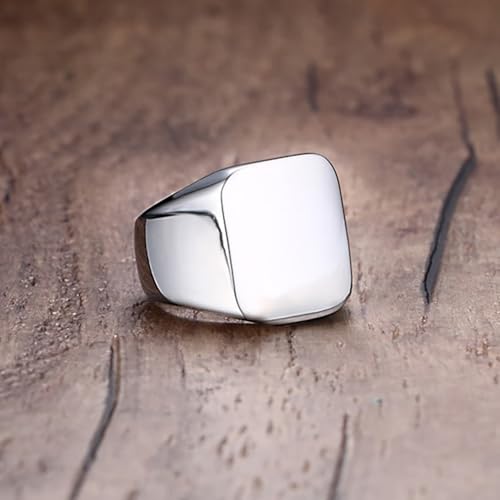 Stainless Steel Square Signet Rings for Men Women Gold/Silver Plain Pinky Thumb Ring, Gift for Dad Husband - color: Square Silver