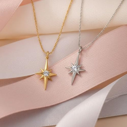 HOPE LOVE SHINE Women's New Beginnings Necklace - 14k Gold Plated Sterling Silver, Healing & Recovery Gift, Adjustable 16+2" Chain - color: STERLING SILVER, style: f. NORTH STAR