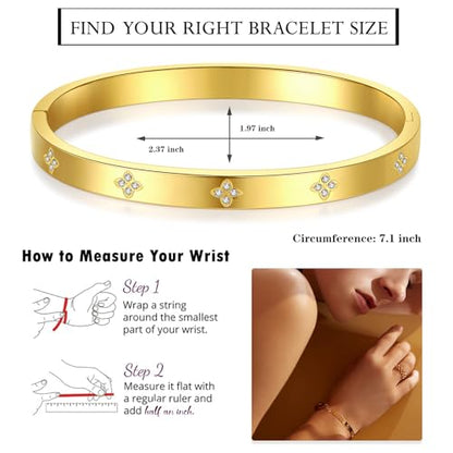 Friendship Love Bracelet for Women, 18K Gold Plated Titanium Steel Cuff - color: Gold, size: Plain 7''