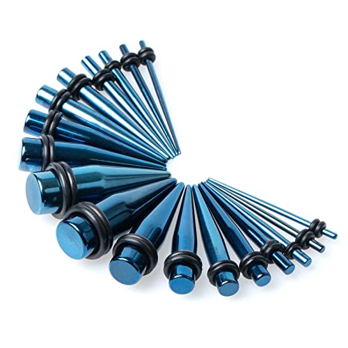 36pcs Ear Stretching Kit 14G-00G Surgical Steel Tapers Tunnels Gauges Set for Starter Women Men Expanders Body Piercing Jewelry… - color: Blue