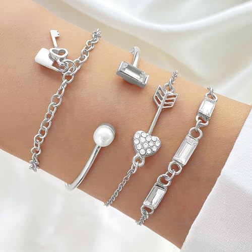 NEWITIN 61 Pieces Rose Gold Jewelry Set for Women Fashion Costume Jewelry | Bohemian Jewelry, Inlaid Cubic Zirconia, Gold Plated Necklace Bracelets Rings Earrings Set for Women Party Daily, Women Gifts - color: Silver