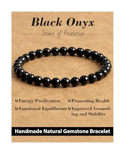 Natural Stone Beaded Bracelets for Men Women, 4mm 6mm 8mm | Healing Crystal, Protection Gemstone, Gift Packaging with Energy Card, Stretch Jewelry, Replacement Beads Included, 18 Stone - color: Black Onyx(Protection & Energy), size: 6mm