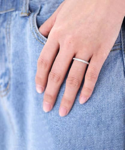 TIGRADE 2mm Women Titanium Eternity Ring Cubic Zirconia Anniversary Wedding Engagement Band Size 3-13.5 - color: Silver