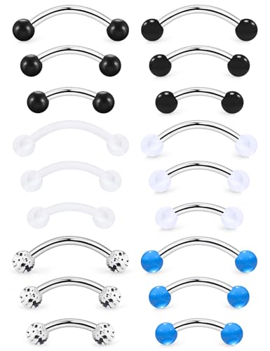 16g 6/8/10mm White/Pink/Black Eyebrow/Rook/Snug/Vertical-Labret/VCH/Snake-Eyes/Anti-Tragus/Christina/Daith/Belly-Button/Bridge/Hood/Surface Curved Barbell Piercing Jewelry for Women Men - color: Black