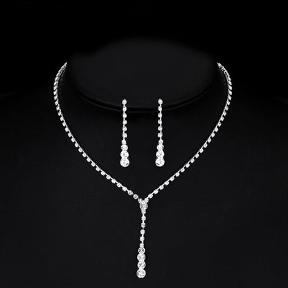 Wedding Jewelry Sets for Brides Rhinestone Necklace and Earring Set Bracelet Ring Gold Silver Prom Jewelry Sets Diamond Flower Teardrop Necklace for Women - color: Style2-Silver-3pcs
