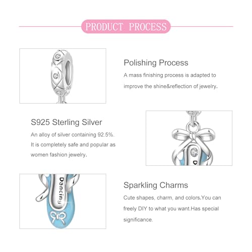 925 Sterling Silver Bead Charm for Pandora Bracelets and Necklaces,Pink Bow Cherry Butterfly Blue Ocean Pendant Bead Charms Jewelry Present Valentines Gifts for Wife/Girlfriend Women - style: Blue Ballet Shoe Charm