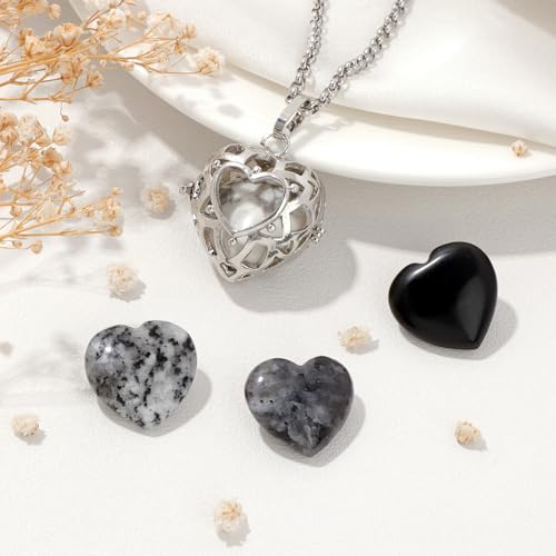 Raicegs Heart Shaped Crystals and Healing Stones 7 Chakra Crystal Necklace 0.8 inch Heart Gemstones Natural Stones Necklaces for Women Spiritual Gift for Women Teen - style: 4PCS-B
