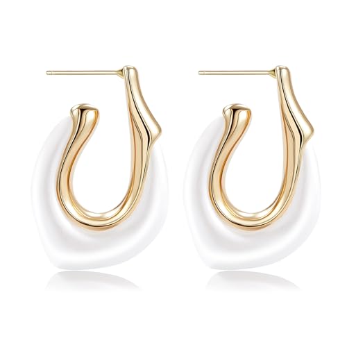 Acrylic Gold Hoop Earrings Chunky Huggie Statement Vintage Earrings Cute Resin Drop Earring Trendy Jewelry Gifts for Women - color: Pearl, size: Hoop