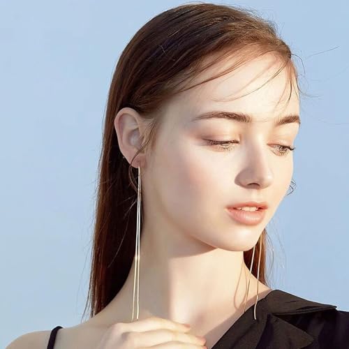 Tassel Earrings for Women Gold Plated Silver Chain Earrings Dainty Minimalist Dangle Drop Studs - color: C-Gold with Two Chains