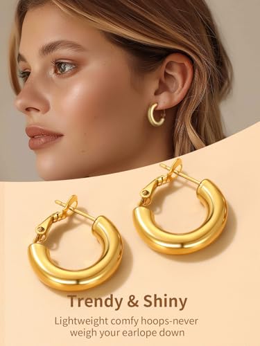 FindChic Hoop Earrings for Women, Silver/Black/14K Gold Plated Hypoallergenic Hollow Round Tube Loop Earrings, 20mm/30mm/40mm/60mm/80mm Chunky Hoops with Custom Name Options & Gift Box - color: c.Gold, size: 20MM