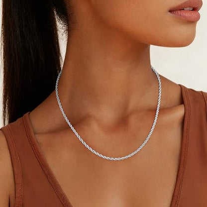 1.5mm 2mm Rope Chain 925 Sterling Silver Chain Necklace for Women, Durable Sturdy Women's Chains Necklace, 16 18 20 22 24 26 Inch