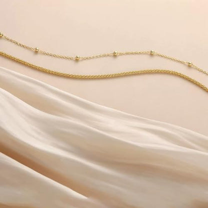 Double Layer Gold Anklet Set for Women Simple Silver Bead Minimalist Foot Jewelry Adjustable Chain Beach Accessories - style: A Gold Style