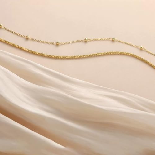 Double Layer Gold Anklet Set for Women Simple Silver Bead Minimalist Foot Jewelry Adjustable Chain Beach Accessories - style: B Gold Style