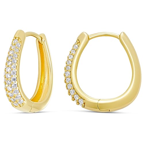 Amazon Essentials Sterling Silver Pave Cubic Zirconia Oval Hoops - color: Yellow Gold