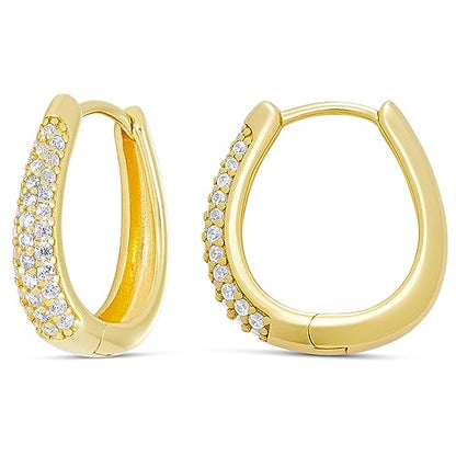 Amazon Essentials Sterling Silver Pave Cubic Zirconia Oval Hoops - color: Yellow Gold
