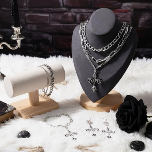 Tondiamo 3 Pcs Gothic Jewelry Set Cross Necklace for Women Goth Earrings Bracelet Layered Y2k Choker Costume Accessory - color: Silver, style: Gothic Cross
