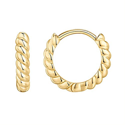 PAVOI 14K Gold Plated 925 Sterling Silver Post Twisted Huggie Earring | Women's Mini Hoop Earrings - color: Yellow Gold, size: 12.5 MM