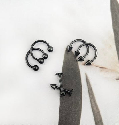 40Pcs 16G Lip Rings Stainless Steel Horseshoe Labret Monroe Lip Barbell Eyebrow Nose Ring Medusa Piercing Jewelry for Women Men - color: black