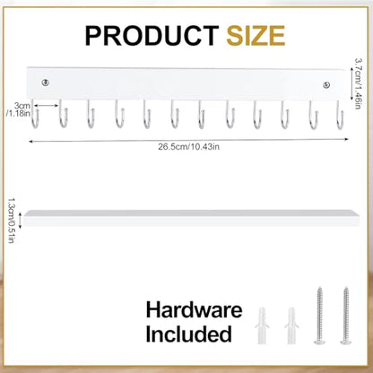 2 Pack Wall Necklace Organizer, Wooden Jewelry Holder, White, 24 Hooks | Real Wood; 24 Rotating Hooks; Wall Mount With Screws; Keeps Necklaces, Bracelets, Earrings, And Keys Organized - color: White