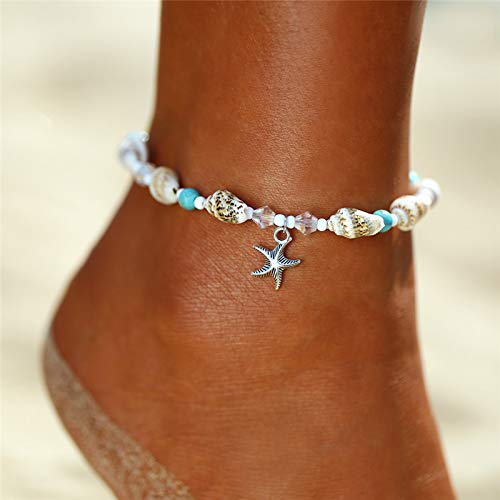 Softones Blue Starfish Turtle Anklet Multilayer Charm Beads Sea Handmade Boho Anklet Foot Jewelry for Women - style: I:Star2