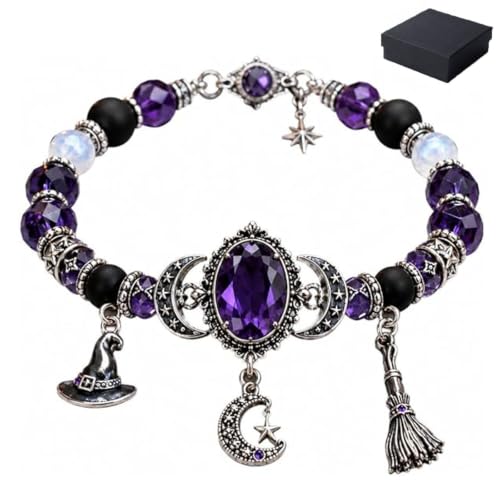Witch's Crystal Moon Charm Bracelet, Purple Beaded Mystic Witch Jewelry, Mystic Crystal Moon Charm Bracelet, Magical Style - color: 1pcs