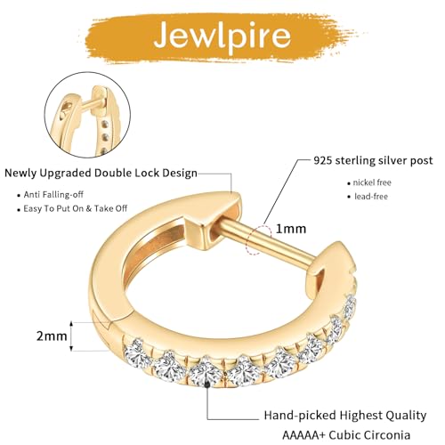 14K Gold Plated Hoop Earrings for Women with 925 Sterling Silver Post, Lightweight Small Hoop Earrings 15mm/20mm Huggie Hoop Earrings - color: CZ - 14K Gold Plated, size: 15MM
