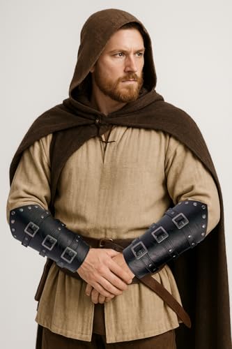 Medieval Leather Bracers Dragon Embossed Viking Leather Bracers Leather Arm Armer Cuff Leather Gauntlet Costumes Accessories - style: Buckles Bracers for Men-black