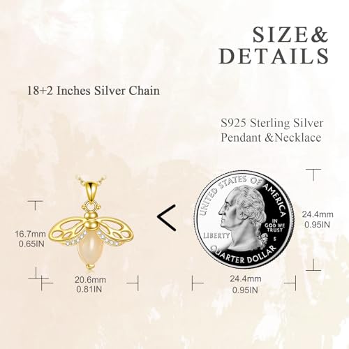 VONALA Gold Bee Pendant Necklace 925 Sterling Silver Bumblebee Jewelry Birthday Gifts for Women Daughter - style: Bee and Jade