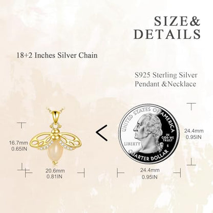 VONALA Gold Bee Pendant Necklace 925 Sterling Silver Bumblebee Jewelry Birthday Gifts for Women Daughter - style: Bee and Jade