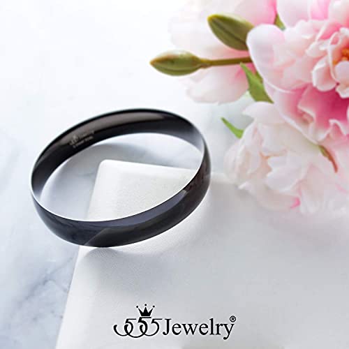 555Jewelry 12mm Wide Stainless Steel Solid Slip On Bangle Bracelet for Women With Small Wrist - color: Black (Small)