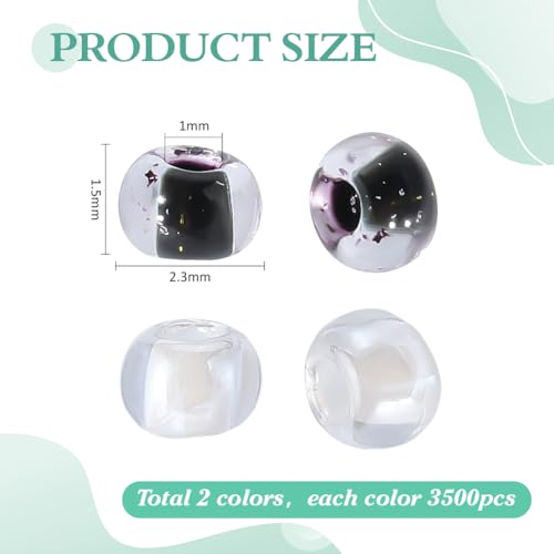 PH PandaHall 7000PCS Glass Seed Beads 2 Colors 10/0 Round Mini Spacer Beads 2.3mm Half Plated Color Lined Seed Bead Transparent White Black Pony Bead for Friendship Bracelet Jewelry Making Necklaces