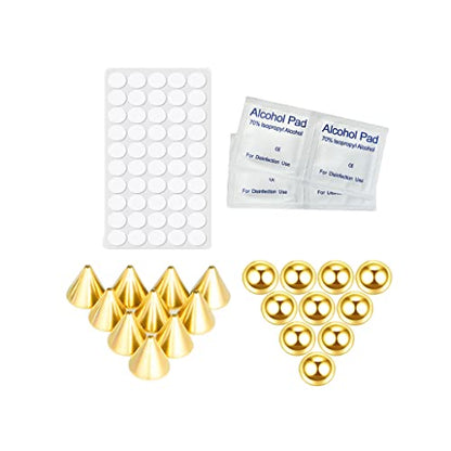 COLORFUL BLING Fake Eyebrow Nose Lip Ring Labret Studs Stainless Steel Replacement Balls Spike with 20pcs Sticker Non-Piercing Body Jewelry Fake Skin Sticker Piercing - color: 3mm gold