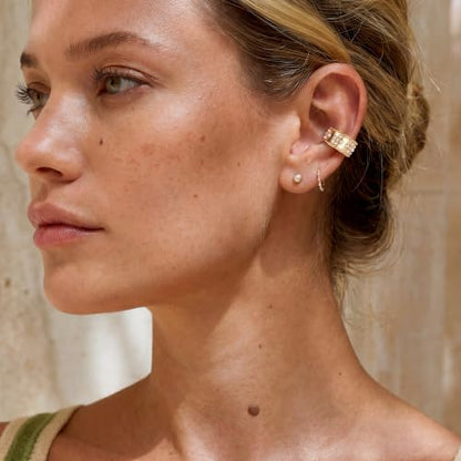 Gold Ear Cuff for Women Non Piercing | Cuff Earrings, 14K Gold Plated, Colorful Cubic Zirconia Pave, Pearl, Clover, Cartilage Earrings Trendy Jewelry, Single - color: White B