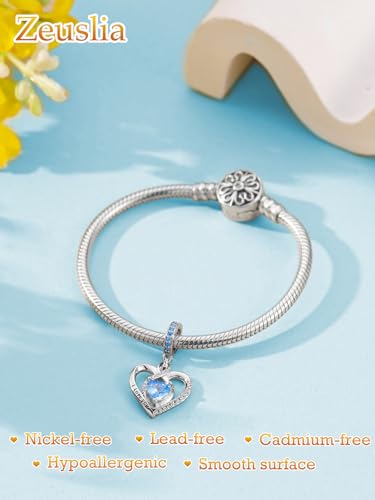 Heart Birthstone Charms for Bracelets, 925 Sterling Silver Women Bead Charms for Charm Bracelets Necklace, Mother's Day Birthday Anniversary Jewelry Gifts for Wife Mom Grandma Daughter - style: Dangle - Dec - Topaz