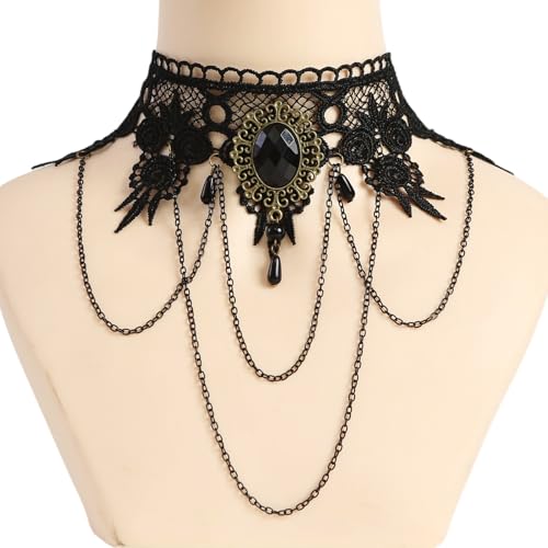 Black Lace Choker Necklace and Short Fingerless Gloves Women Gothic Vampire Witch Costume Accessories