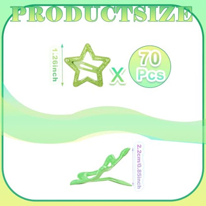 ELANE 70 Pcs Glitter Star Snap Hair Clips for Women Girl,Cute Hair Barrettes for Women Fine Thin Hair Accessories DIY(Glitter-green) - color: Glitter-green