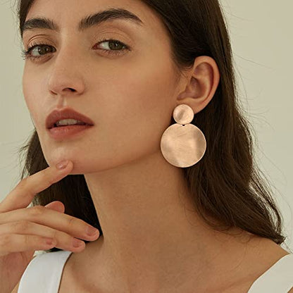 FANZE 2-3 Pairs Clip on Earrings Drop Earrings Set,Big Matte Gold Earrings Statement Earrings Jewelry Gift for Women - color: Set-3