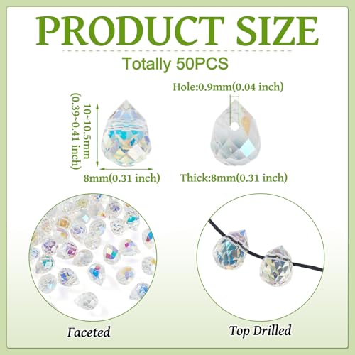 50Pcs Clear Faceted Teardrop Crystal Beads Electroplate Water Drop Glass Beads Top Drilled Teardrop Spacer Bead Waterdrop Chandelier Charms for DIY Earring Bracelet Necklace Jewelry Making - color: Clear