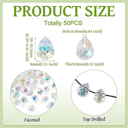 50Pcs Clear Faceted Teardrop Crystal Beads Electroplate Water Drop Glass Beads Top Drilled Teardrop Spacer Bead Waterdrop Chandelier Charms for DIY Earring Bracelet Necklace Jewelry Making - color: Clear