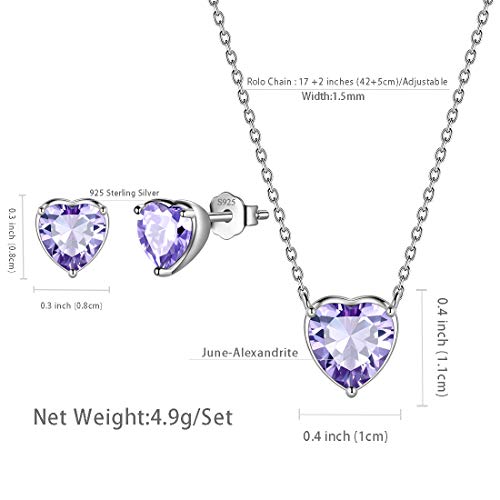 Aurora Tears Hearts Necklace Earrings Jewelry Sets - Women 925 Sterling Silver Birthstone Pendants Earrings Set Crystal Wedding Birthday Jewelry - color: F.June-set