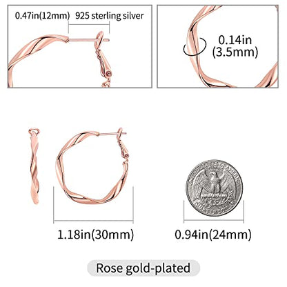 Rose/White/18k Gold Plated Hoop Earrings Lightweight Hoop Earrings For Women Loop Earrings 1in 2in - color: Rose Gold, size: 30mm